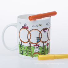 11oz  ceramic drawing mug brush pencil  mug  sublimation coating mug with color pen